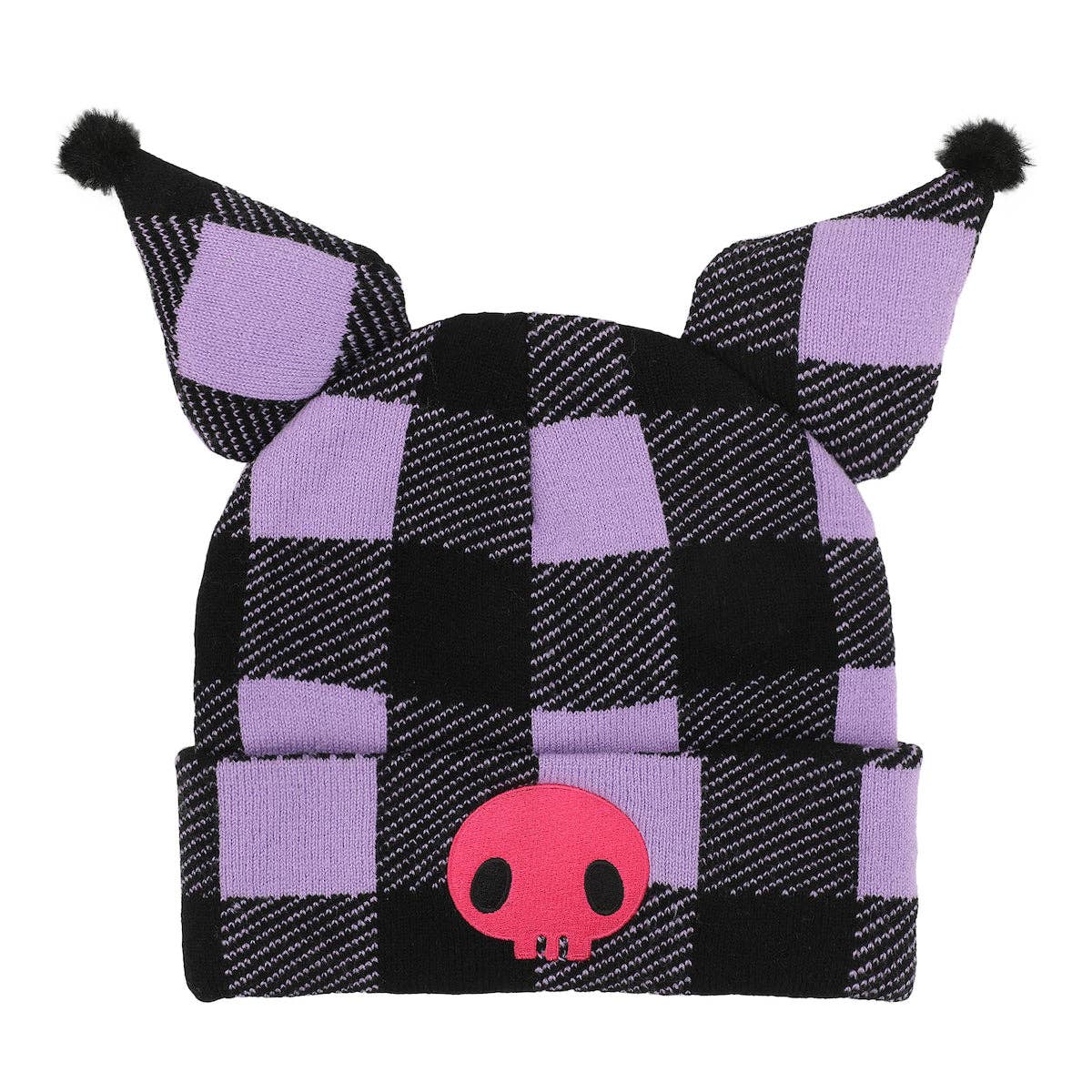 Kuromi Buffalo Plaid 3D Cuff Beanie
