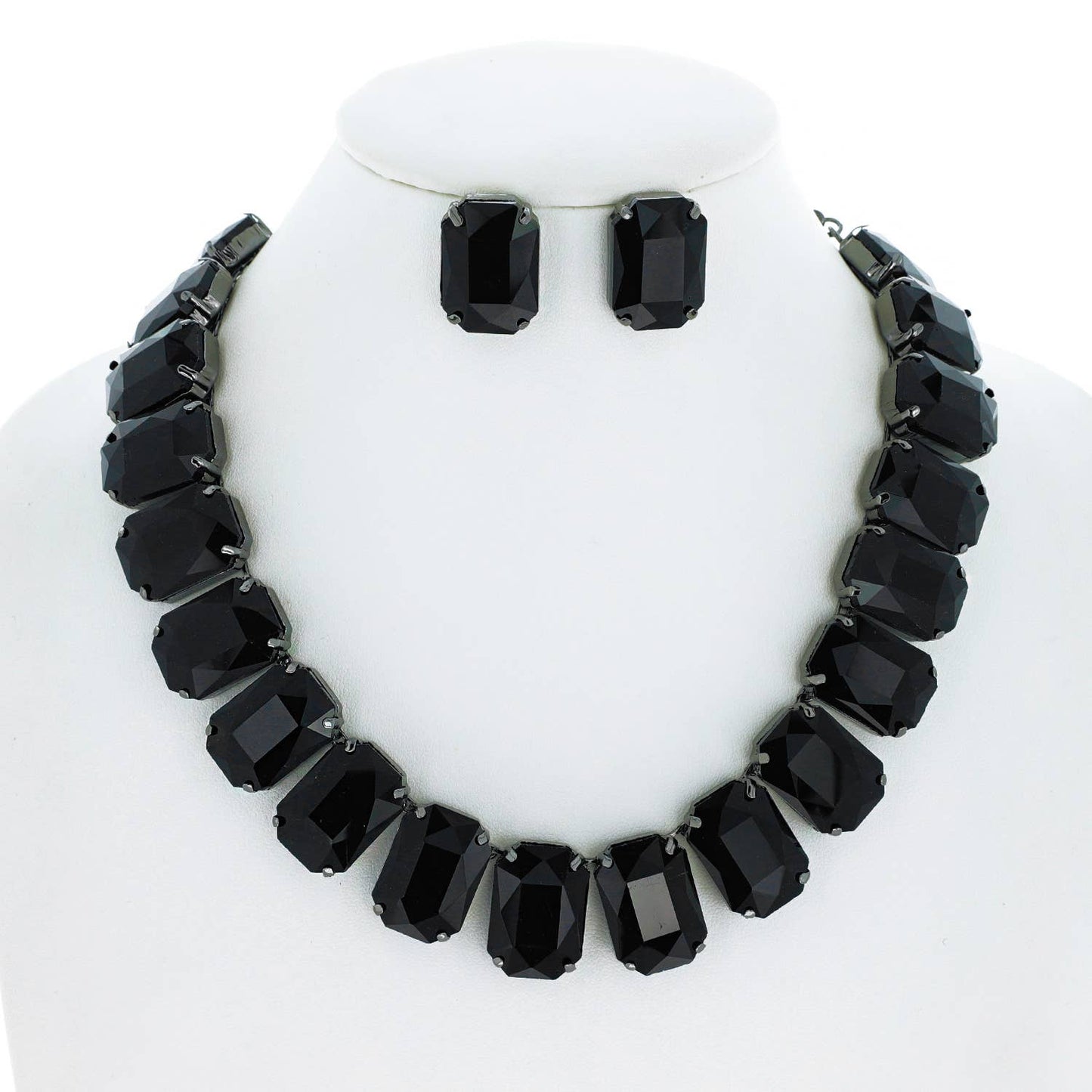 Crystal Octagon Cut Collar Necklace Set