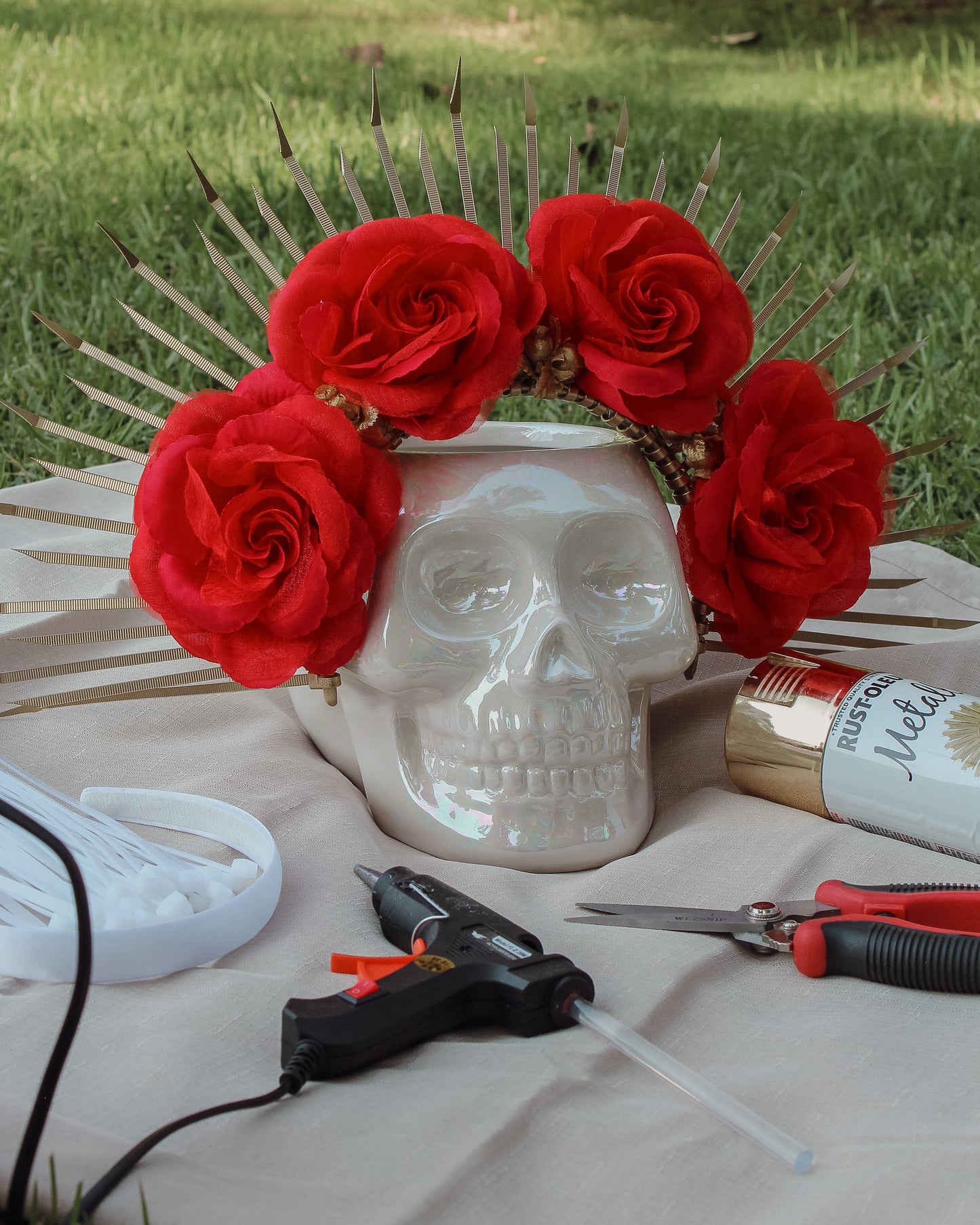 Day of the Dead Flower Crown - Red