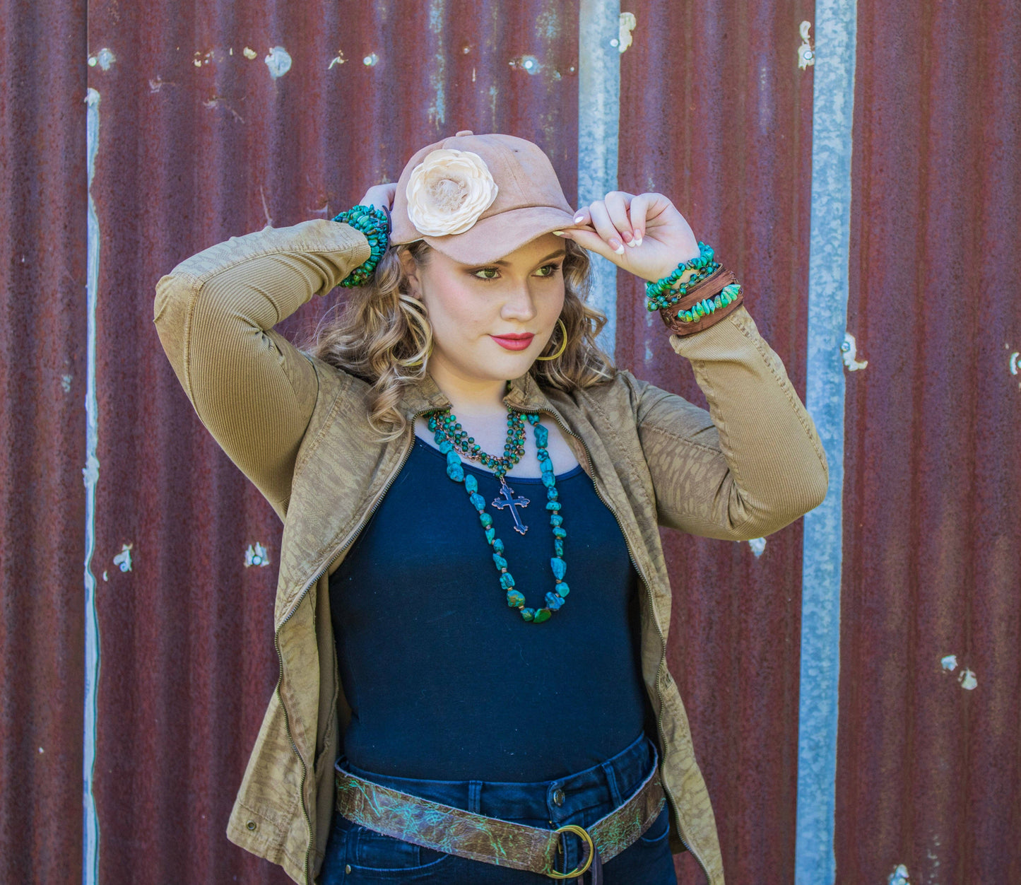 African Turquoise Beaded Collar Necklace w/ Cross Pendant 261c