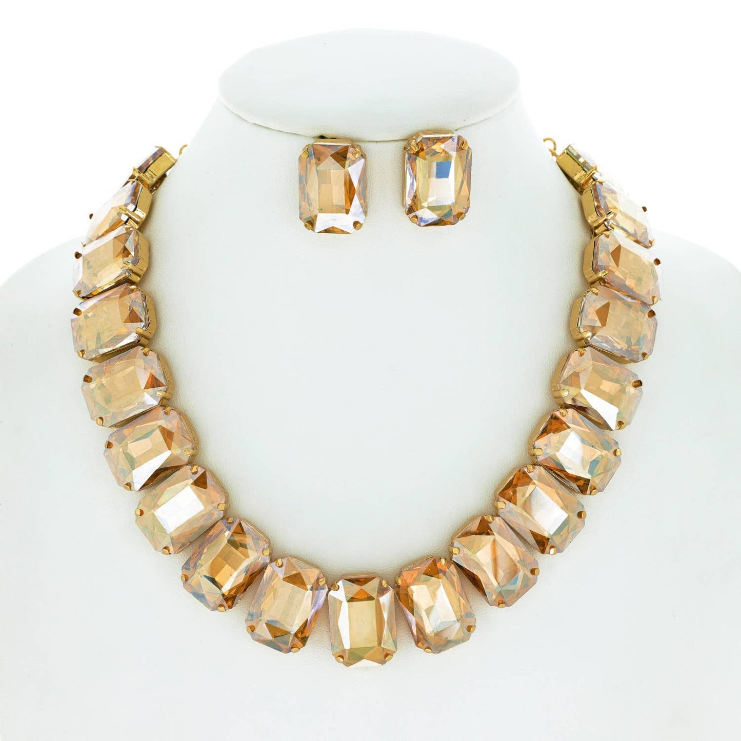 Crystal Octagon Cut Collar Necklace Set