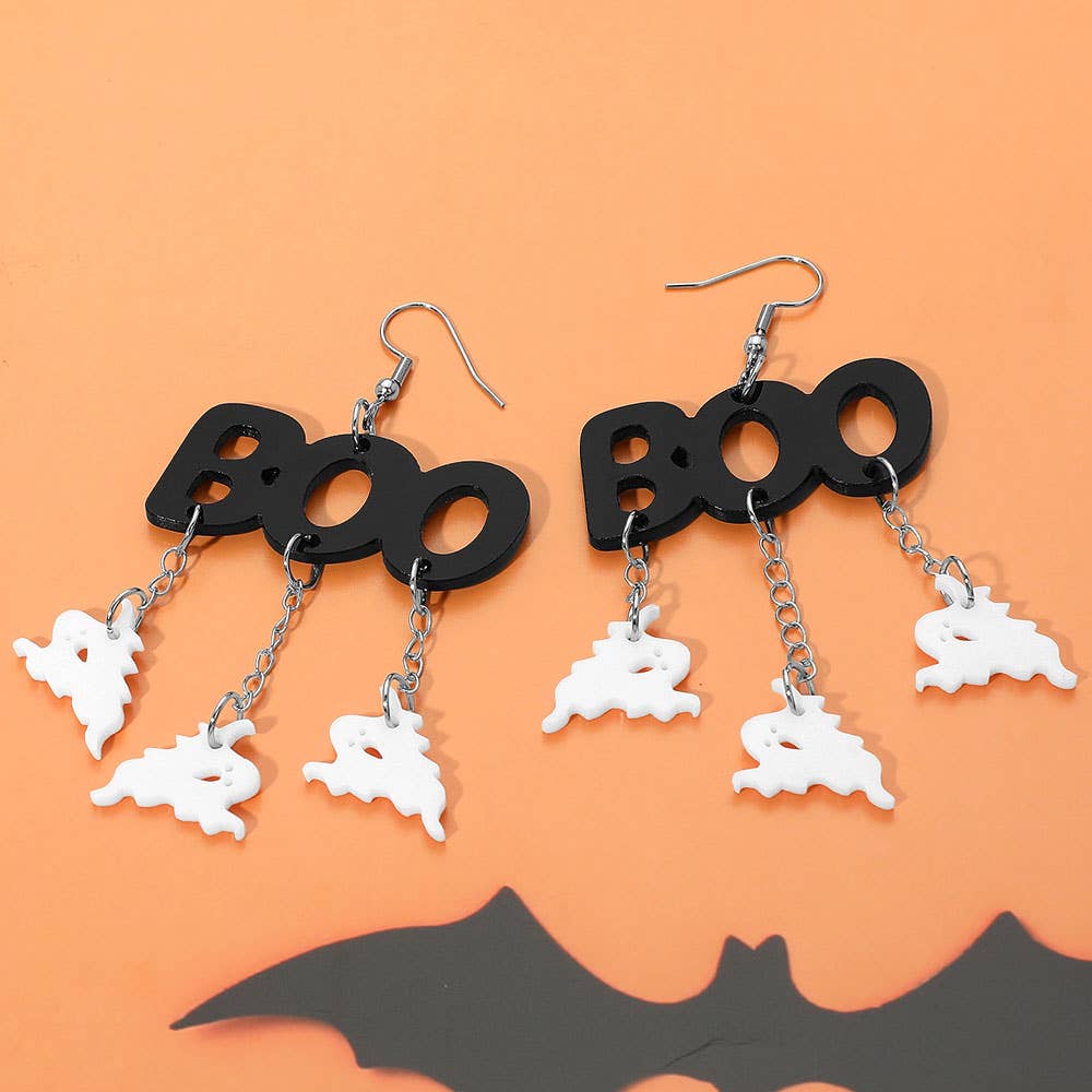 BOO Message Halloween Ghost Drop Earrings
