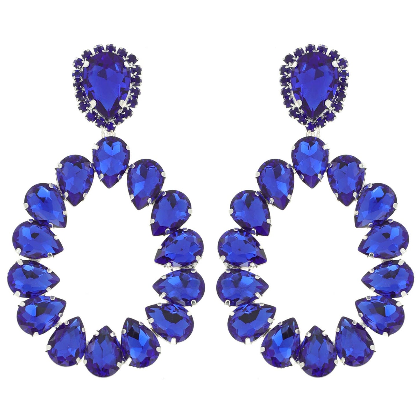 Teardrop Rhinestone Lined Open Teardrop Dangle Earrings