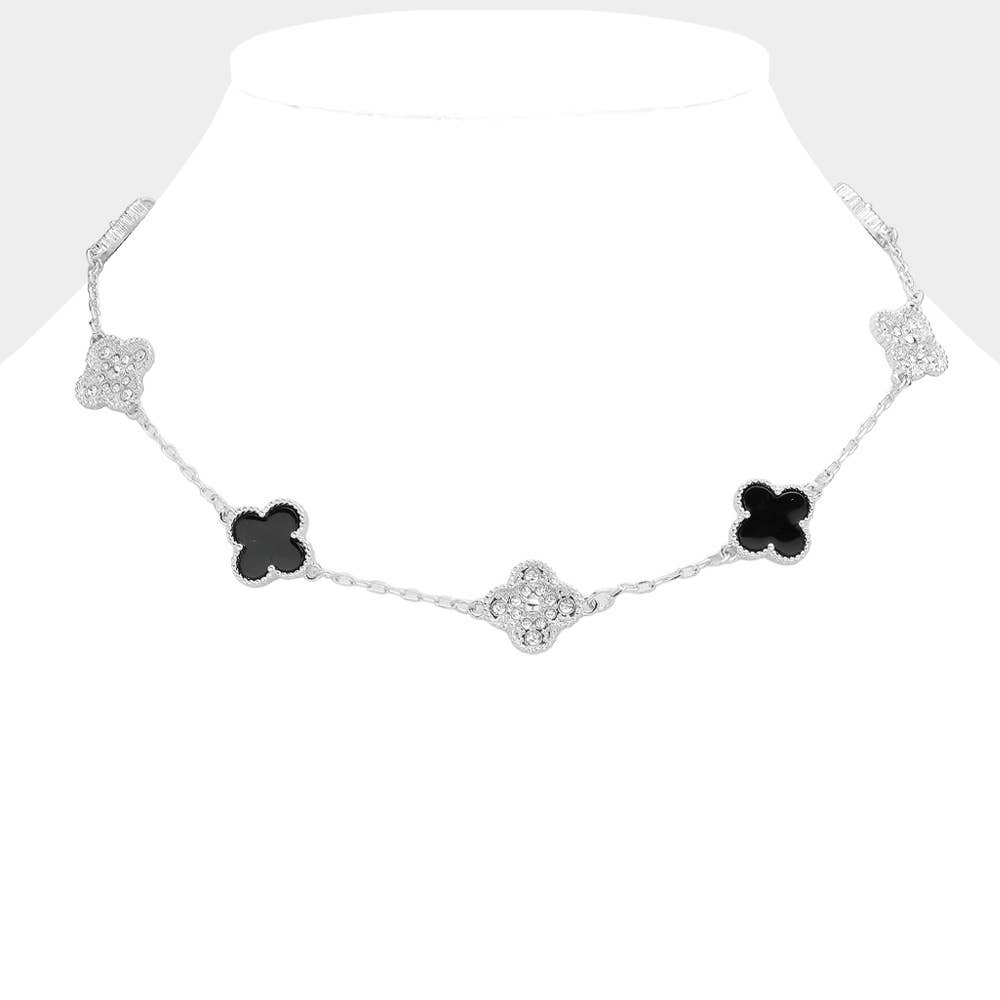 Stone Paved Natural Stone Quatrefoil Station Necklace