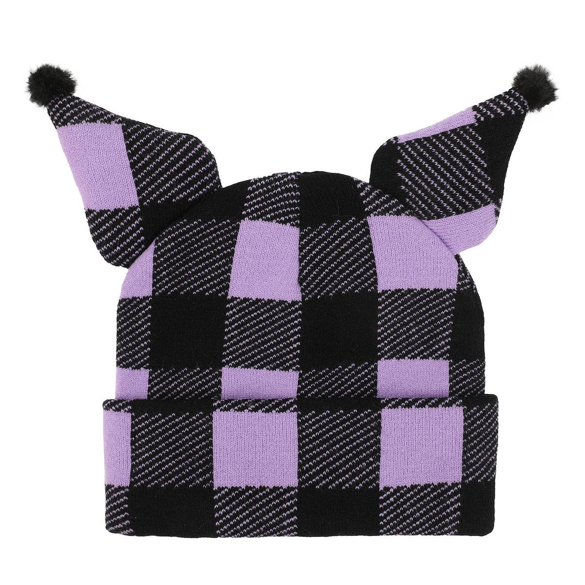 Kuromi Buffalo Plaid 3D Cuff Beanie