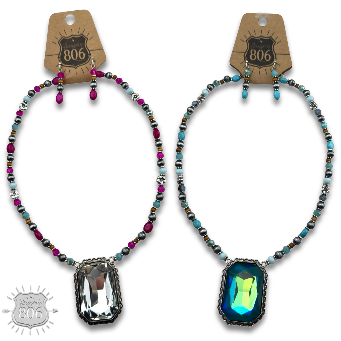 Burnished bead and rhinestone necklace set