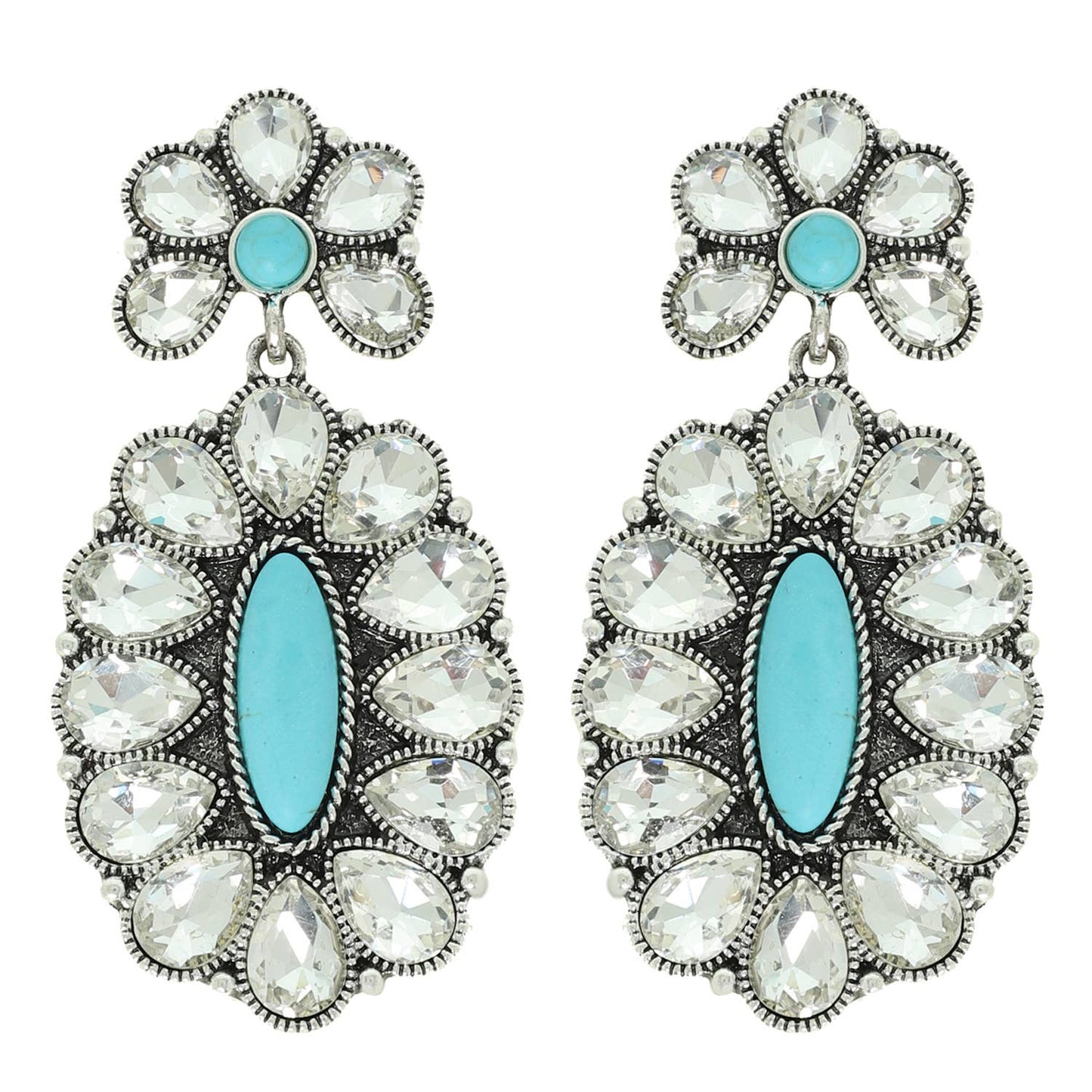 Western Concho Turquoise AB Gemstone Earrings