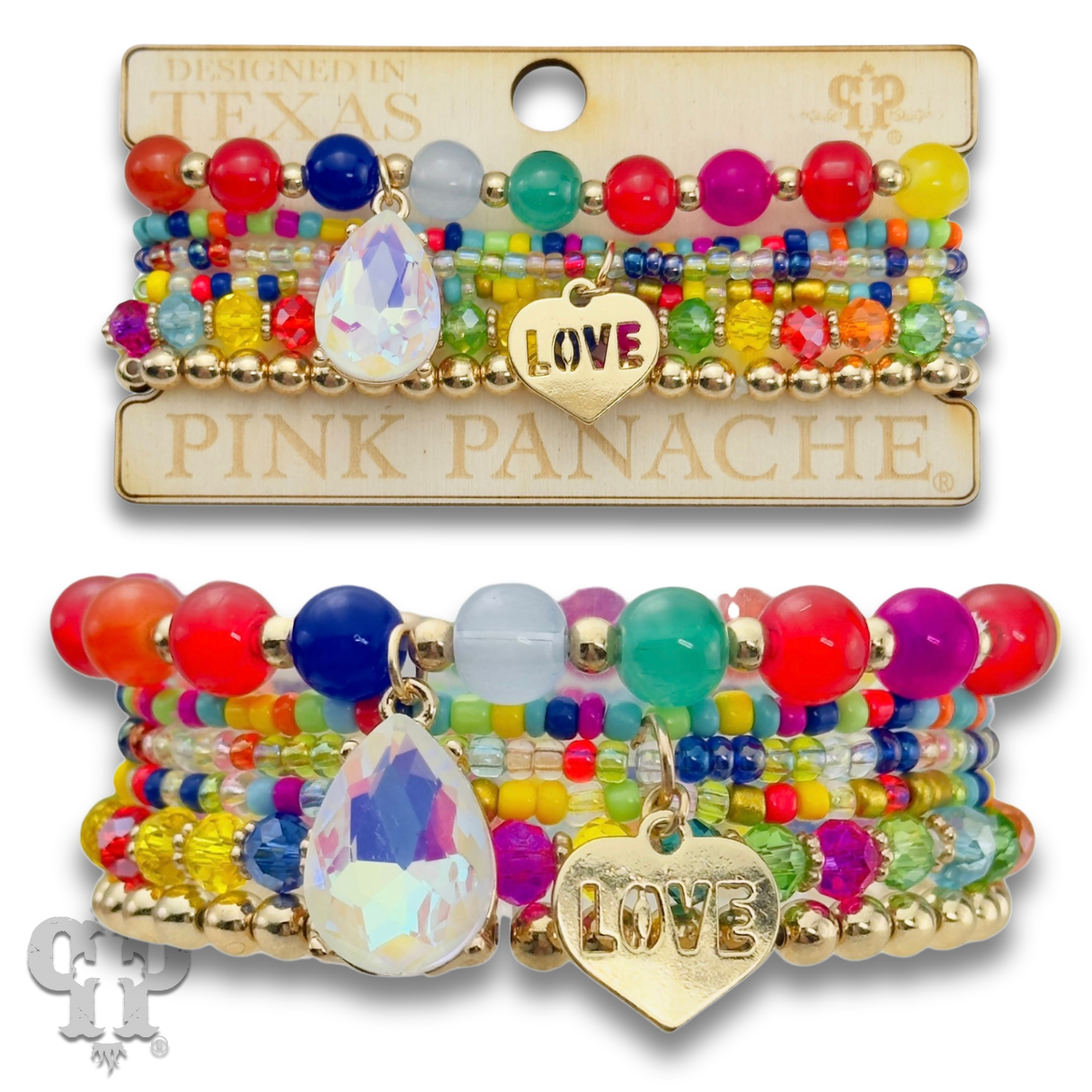 Multi-color bead bracelet with love charm