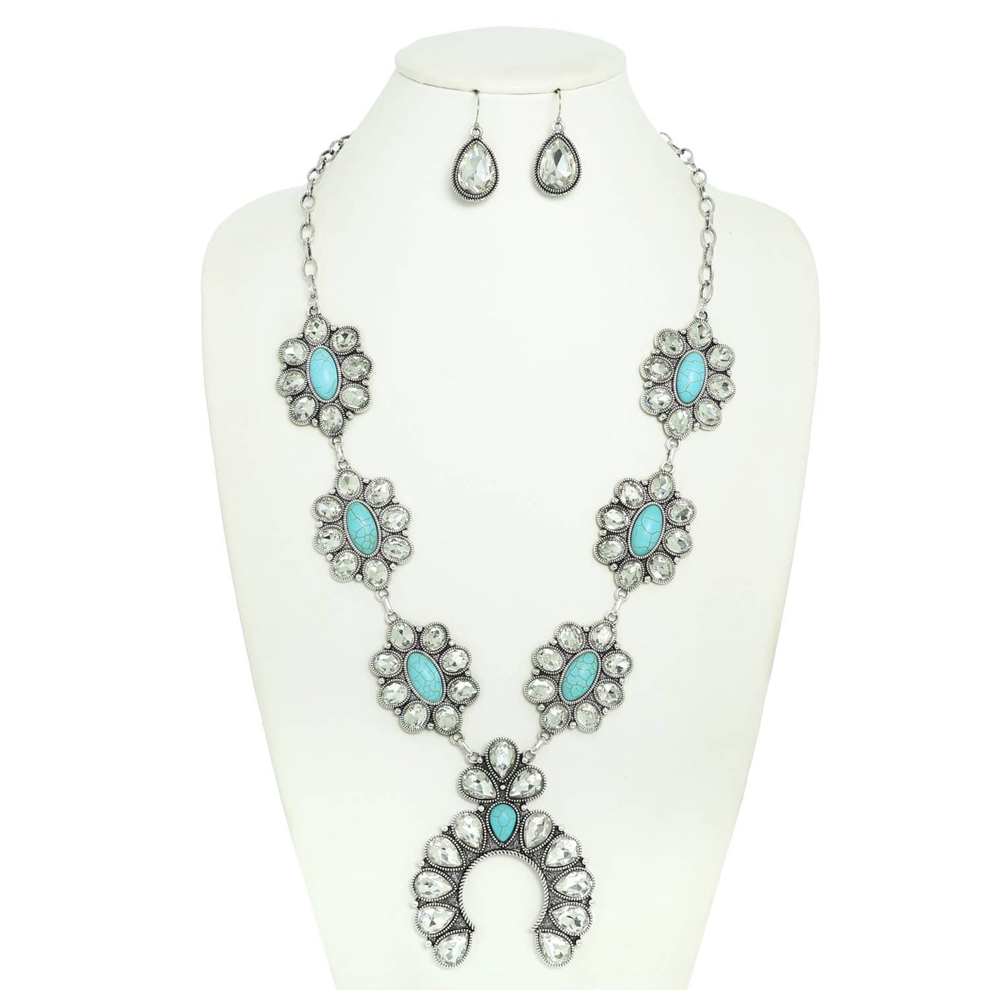 Western Gemstone Squash Blossom Necklace Set