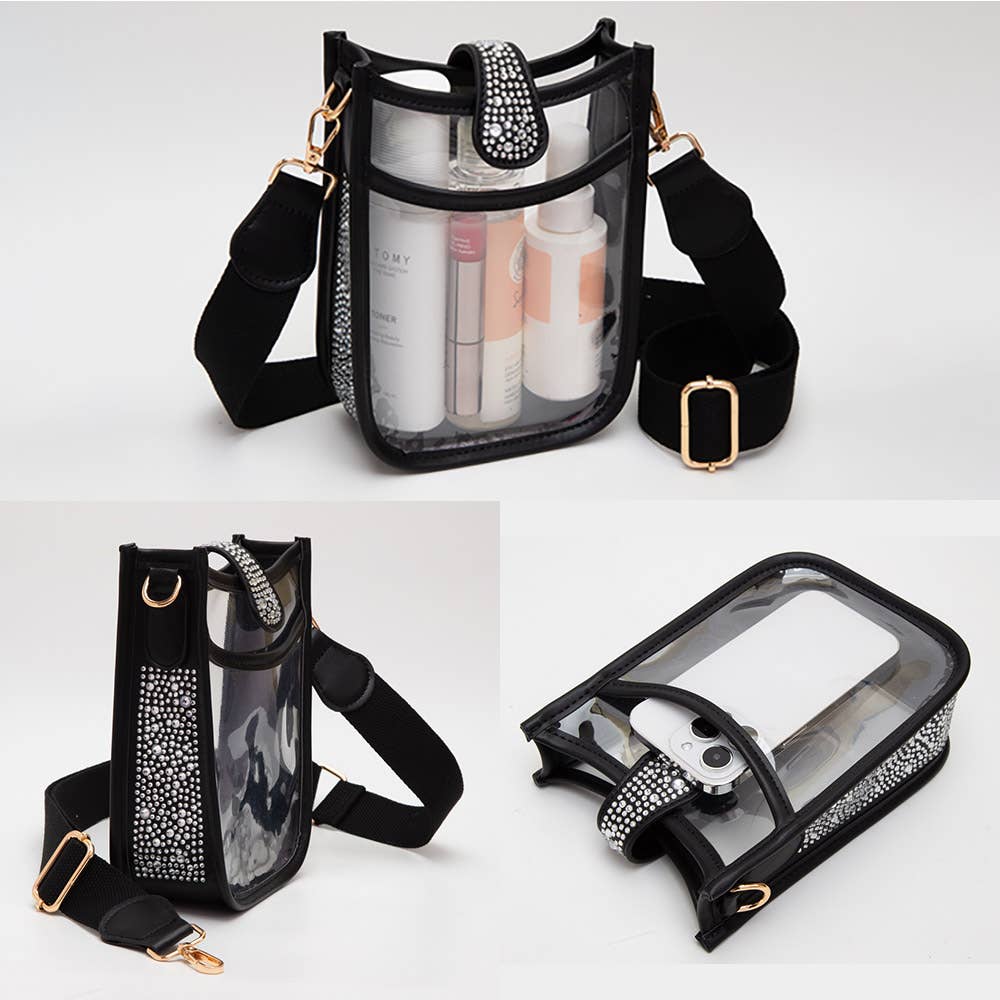 Bling Studded Faux Leather Transparent Mini Crossbody Bag