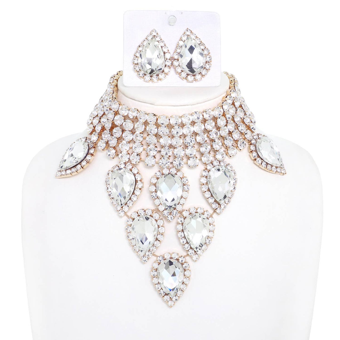 Christmas Lights Gemstone Choker Bib Necklace Set