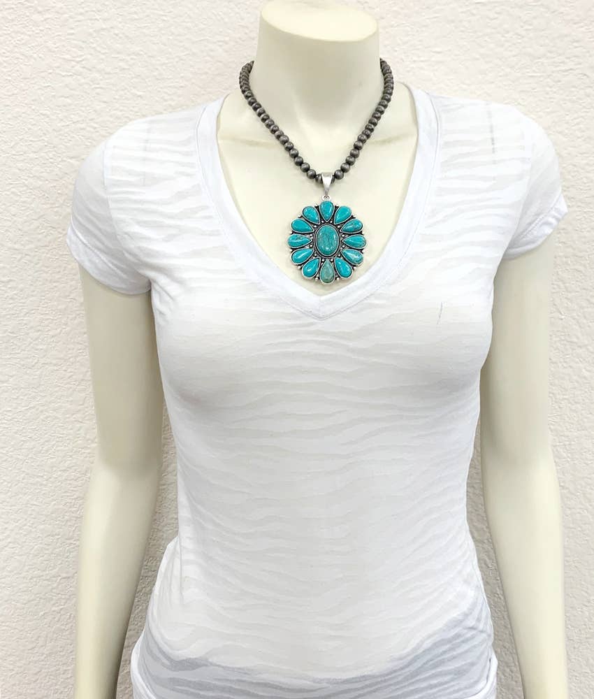 734573, Handmade 16" Navajo Turquoise Necklace