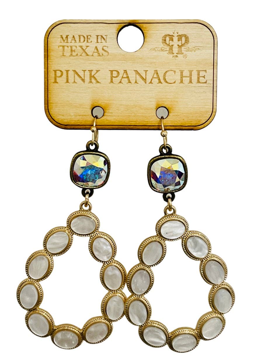 Pearl look finish bead teardrop earring with Austrian crystal - LC