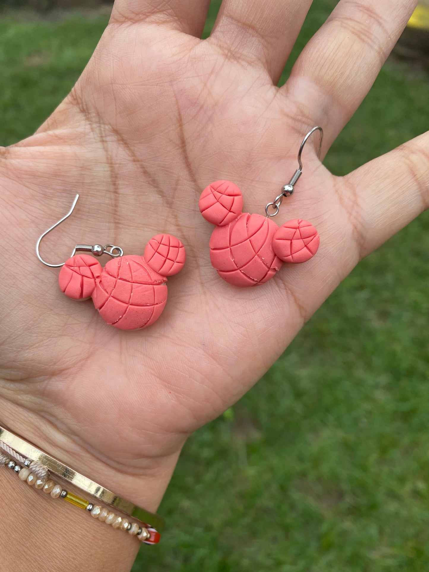 Pink concha Mickey earings