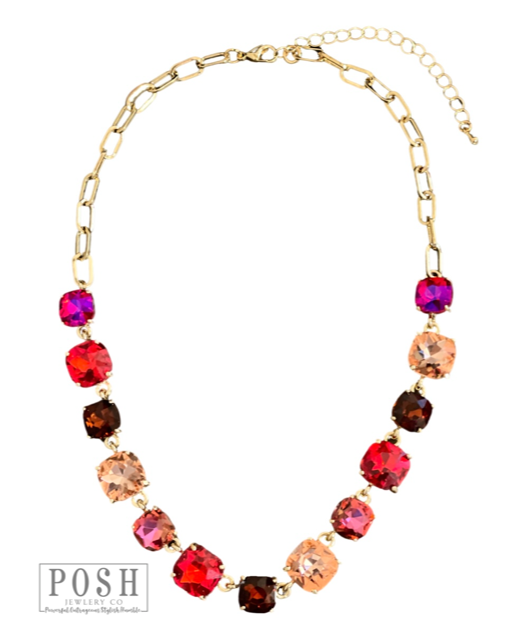 Square rhinestone and chain necklace - LC