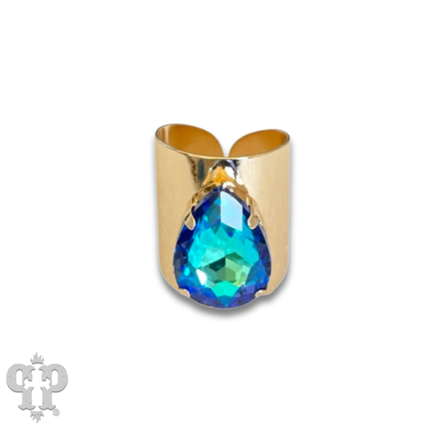 Rhinestone teardrop adjustable base ring - LC