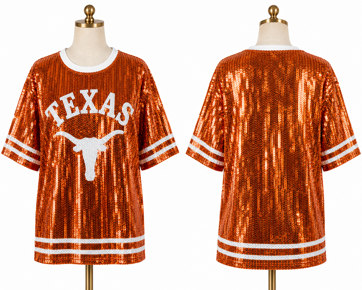 Sequin Orange Longhorn Top (one size) fits small medium large xl