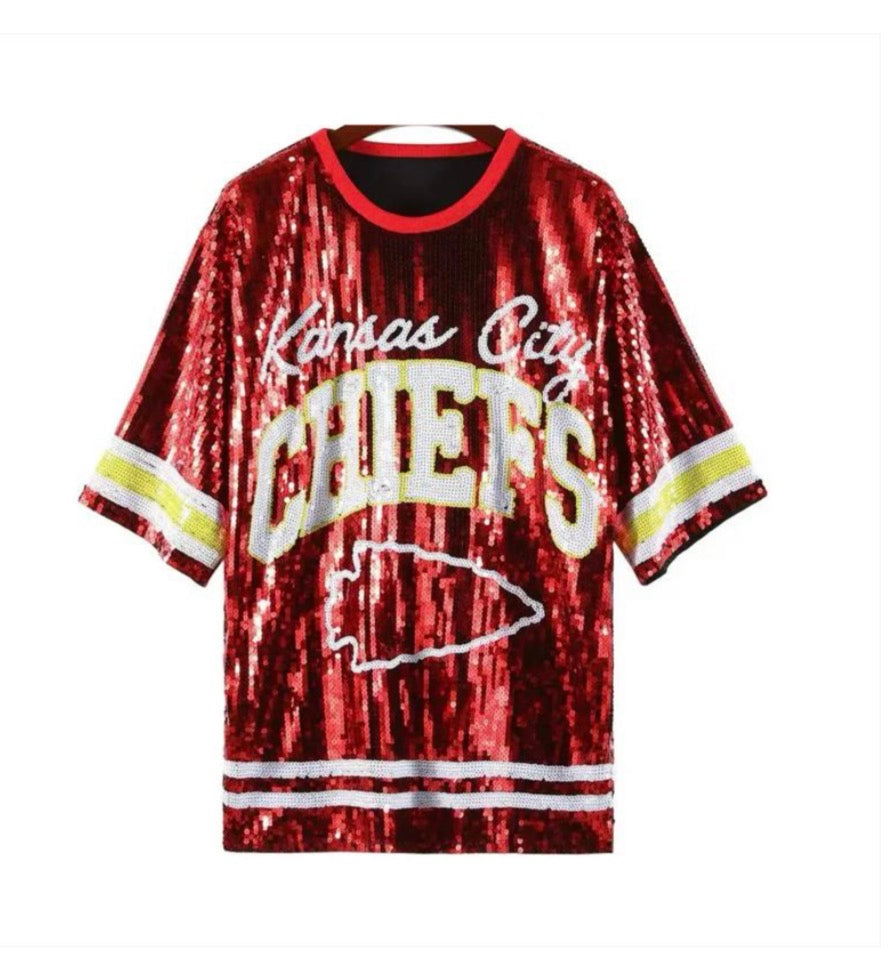 Custom Chiefs Sequin Dress (OneSize fits Small, Medium,Large)