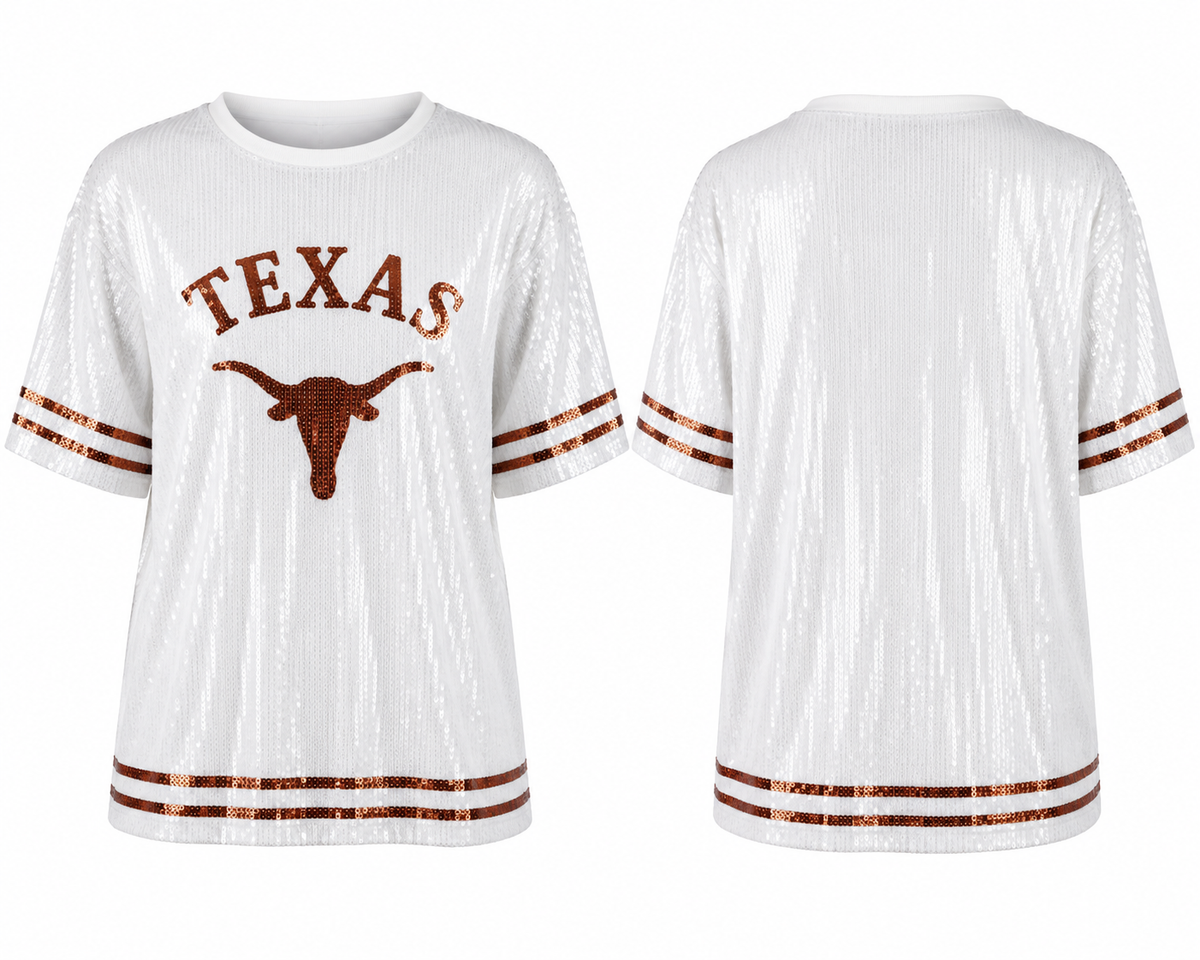 White sequin Texas longhorn shirt one size fits small medium large xl