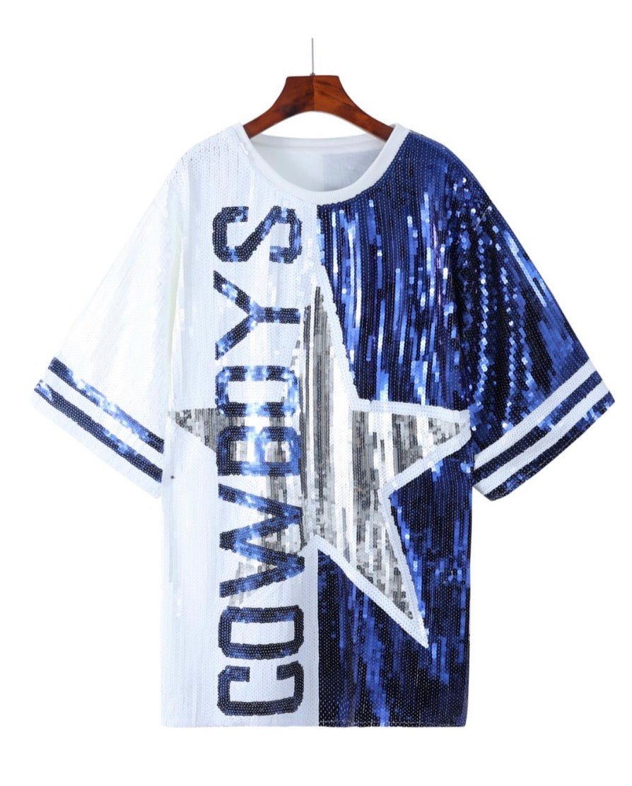 Custom Cowboys Sequin Dress (OneSize fits Small, Medium, Large)