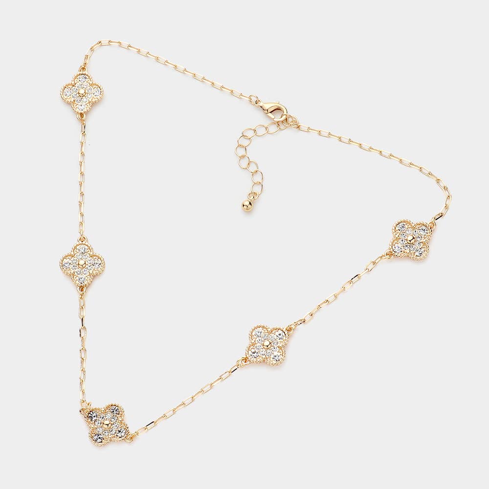 Stone Paved Quatrefoil Station Necklace