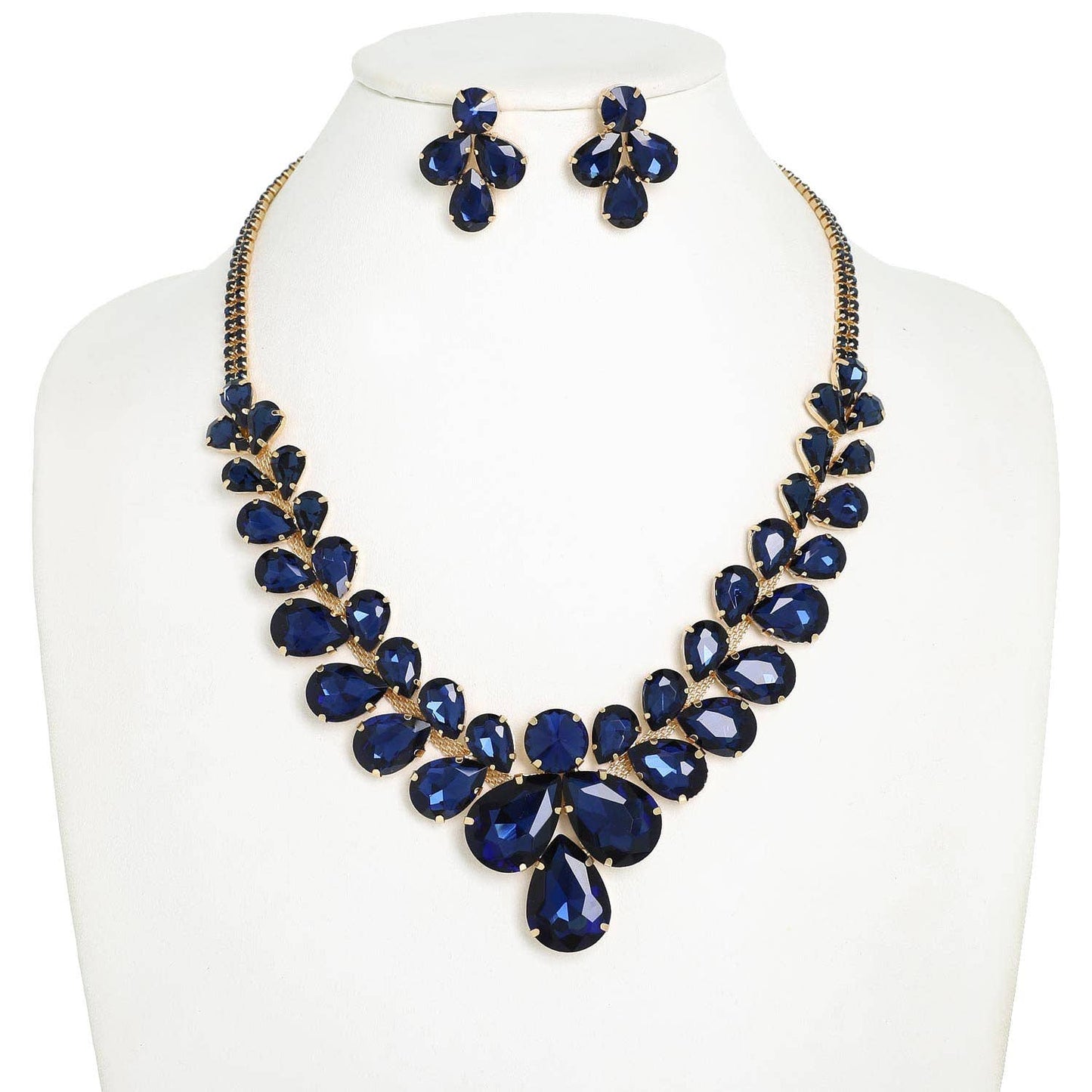 Crystal Gemstone V-Shaped Teardrop Necklace Set