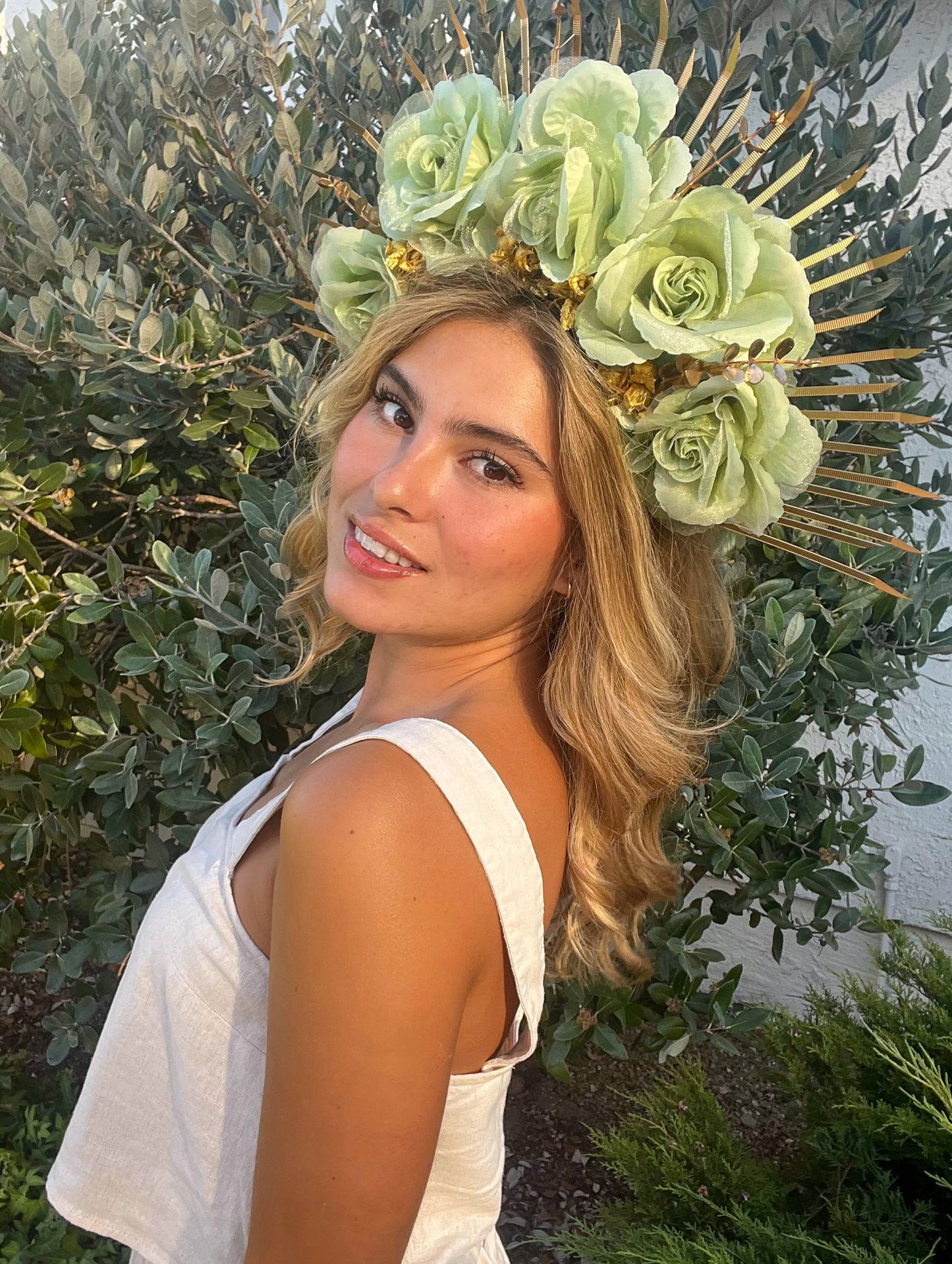 Day of the Dead Flower Crown - Sage Green and Gold