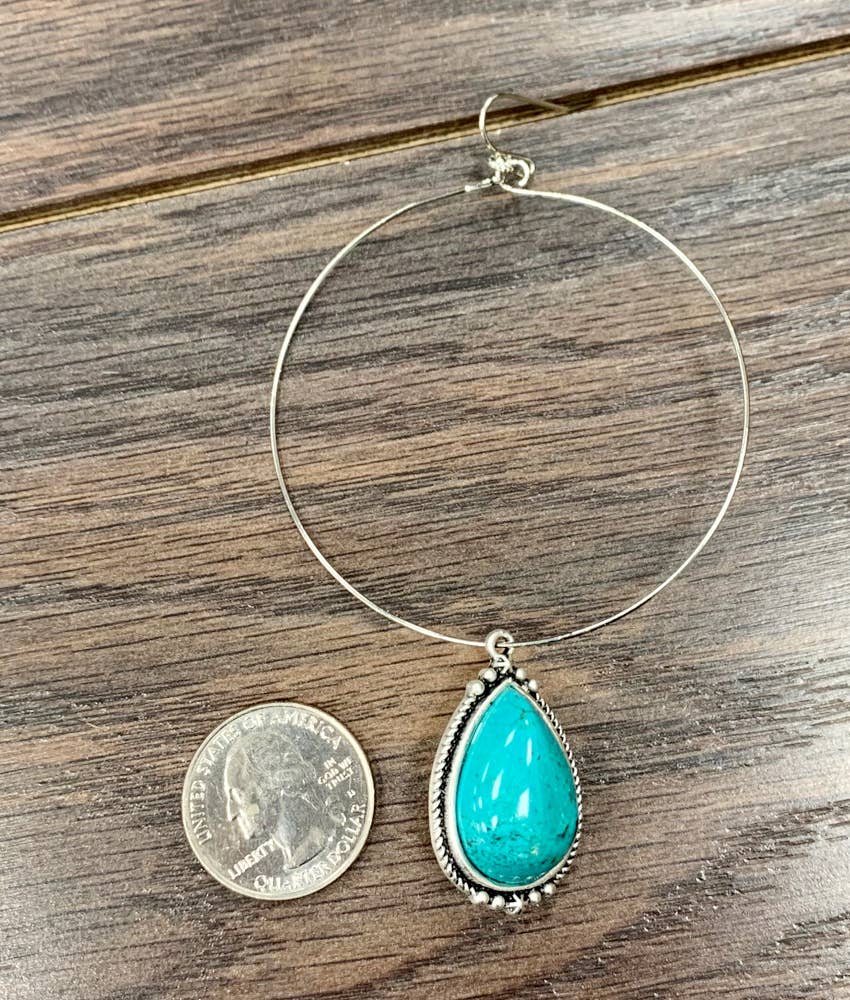 722158, Drop Turquoise Hoop Earrings