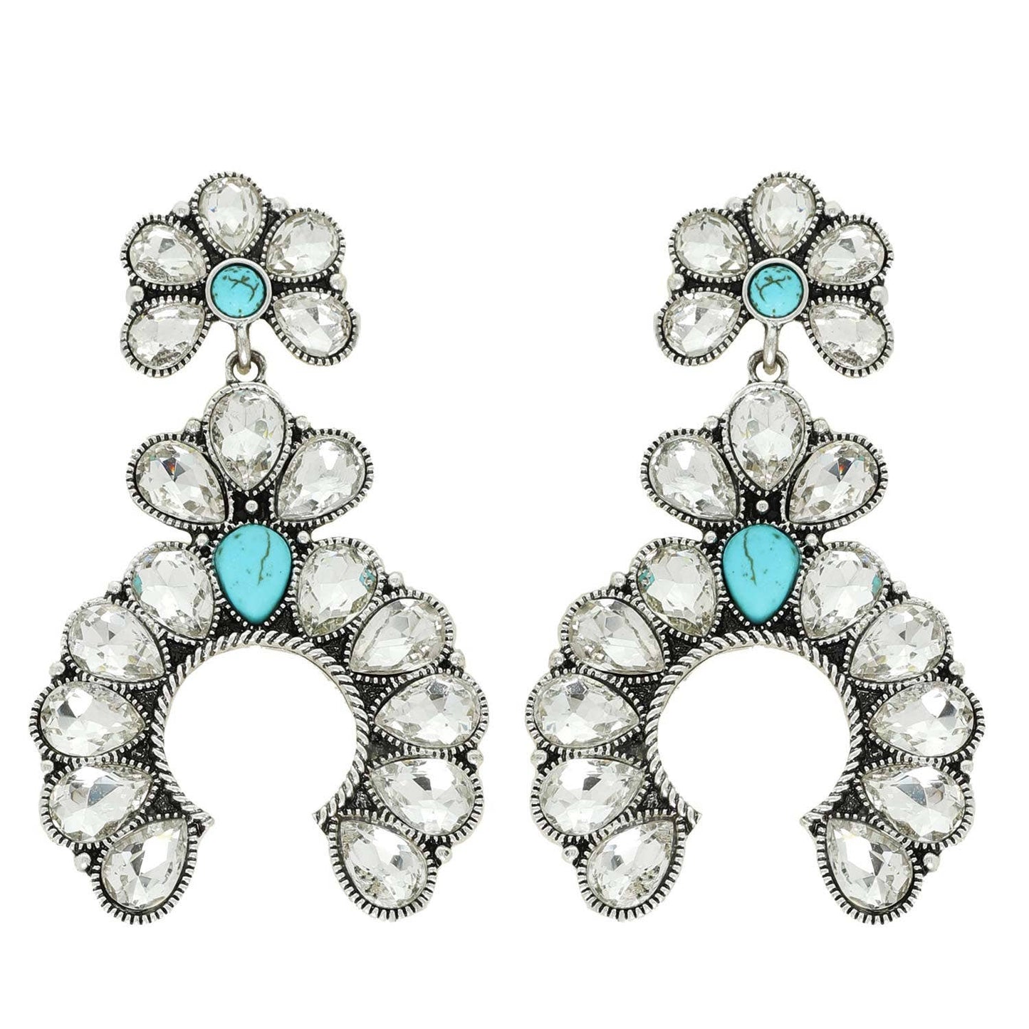 Western Squash Blossom Turquoise Gemstone Earrings