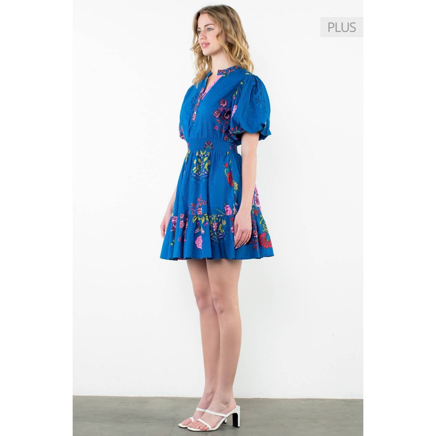 /Size XL/ Embroidered Puff Sleeve Smocked Dress
