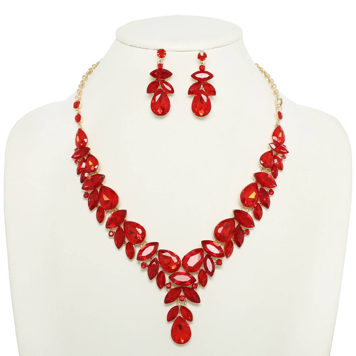 Crystal Cluster V-Shape Necklace Set