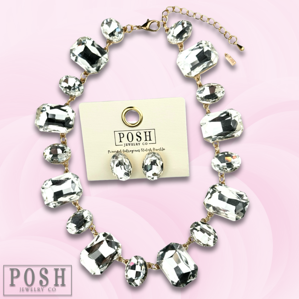 Mixed size rhinestone necklace set