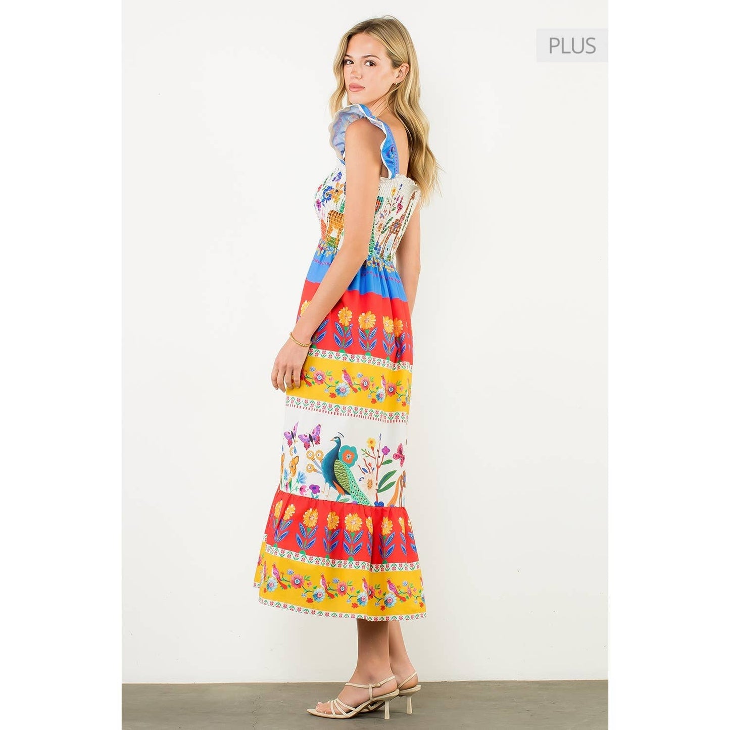 /Size XL/ Smocked Flutter Sleeve Animal Print Maxi Dress