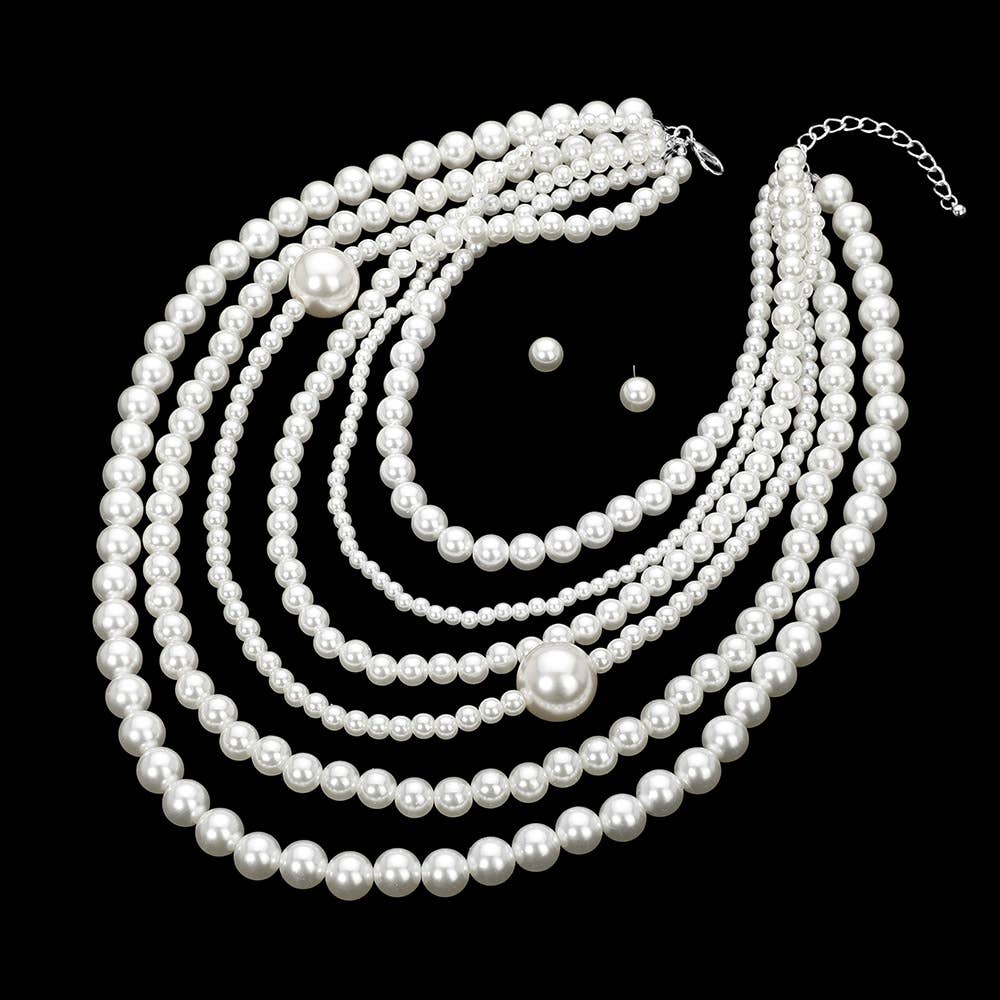 Pearl Beaded Multi Layered Statement Necklace