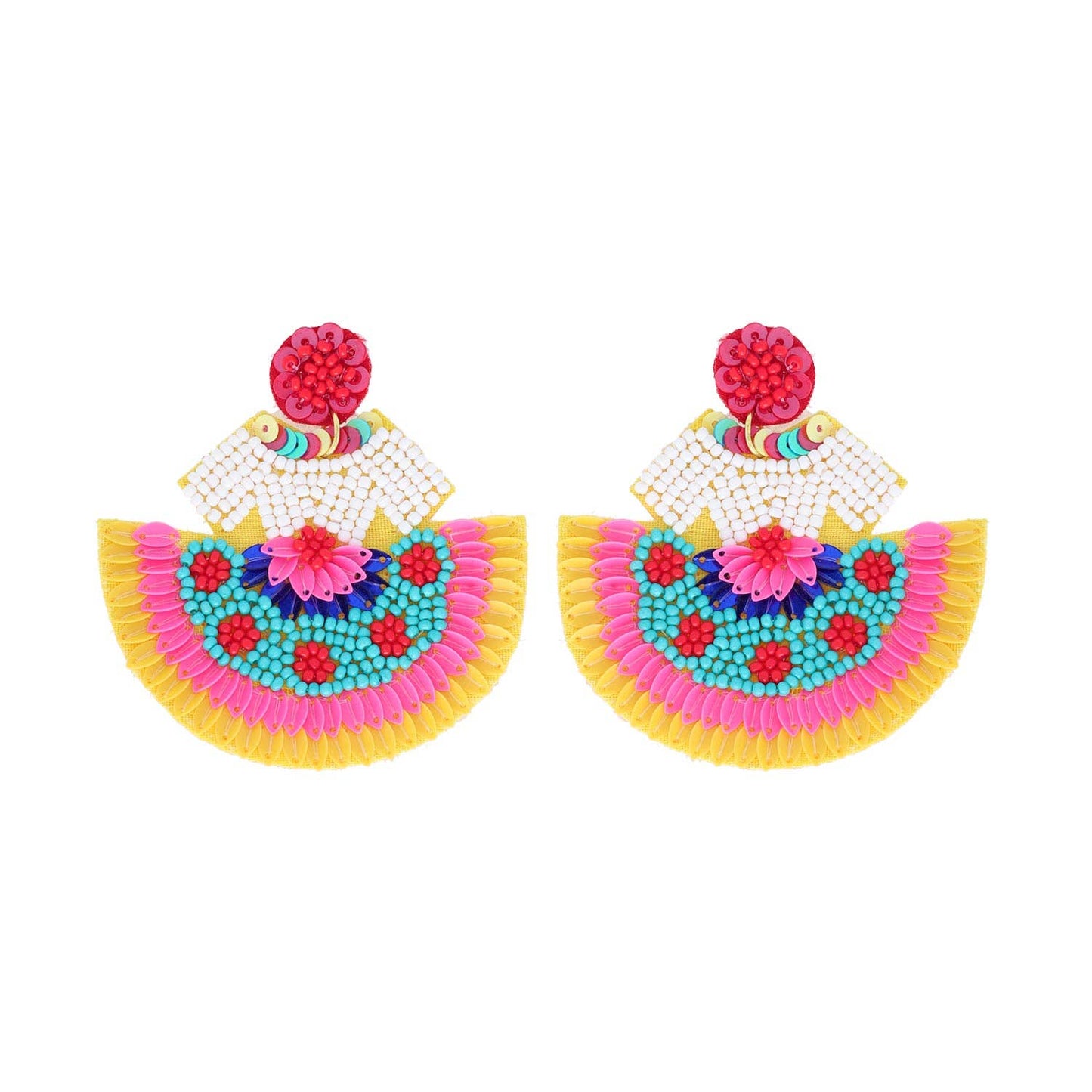 2 Tier Beaded Traditional Latin Folklore Dress Drop Earrings