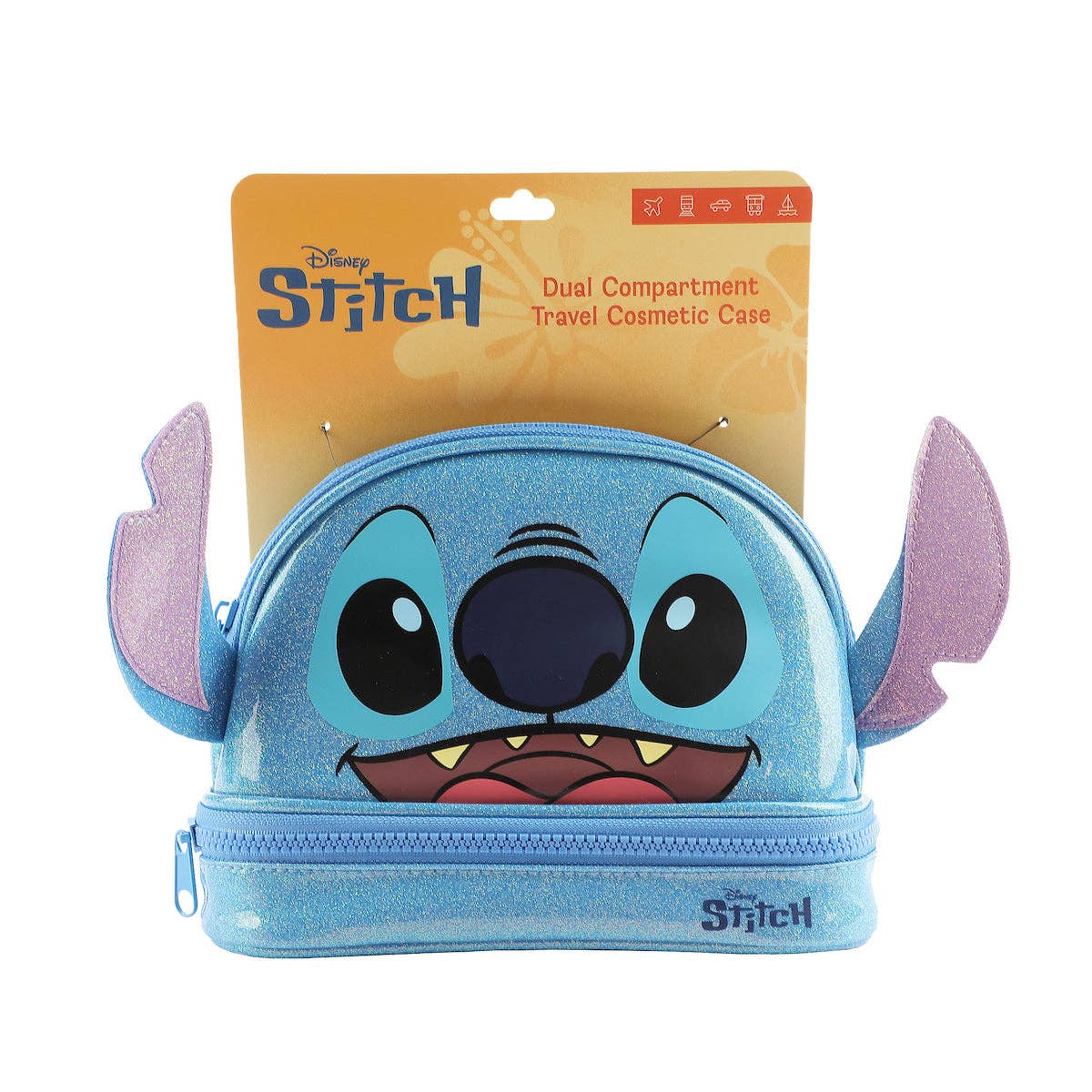 Lilo & Stitch Stitch Head Blue Glitter 6” Cosmetic Pouch