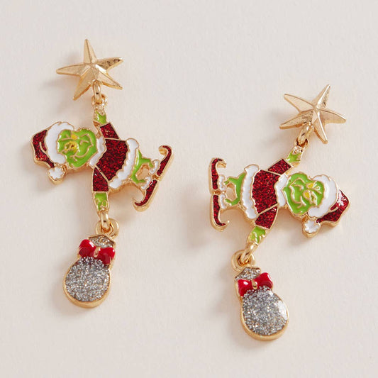 Festive Holiday Grinch Green Monster Drop Earrings