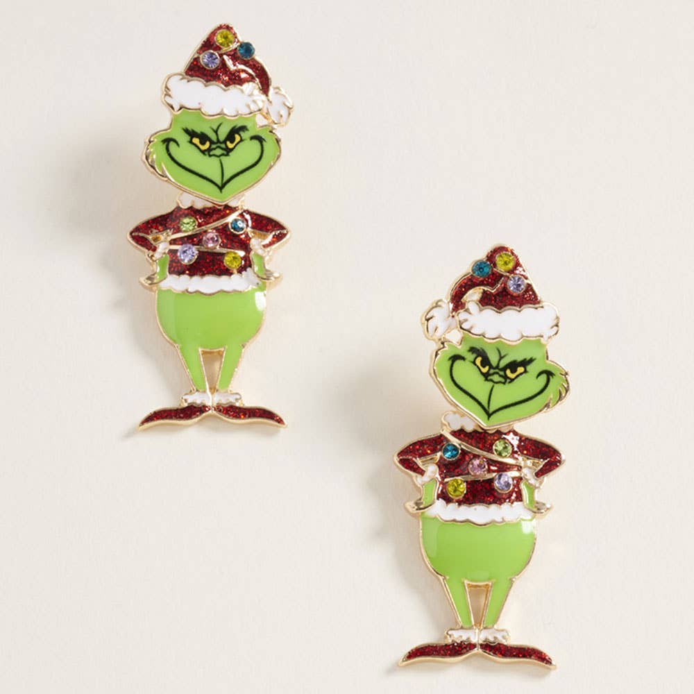 Sparkly Holiday Grinch Green Monster Earrings