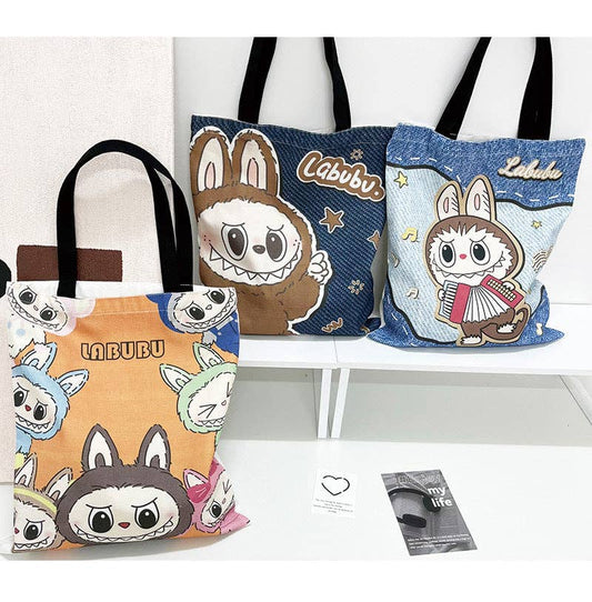 Labubu canvas shoulder bag large capacity tote bag