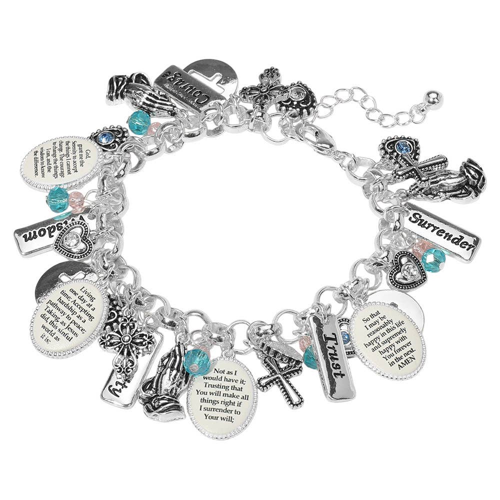 Inspirational Engraved Faith Cross Charm Embellished Bracelet