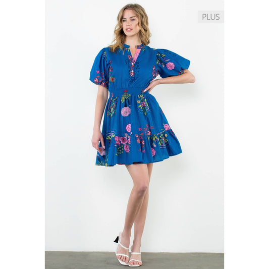 /Size XL/ Embroidered Puff Sleeve Smocked Dress