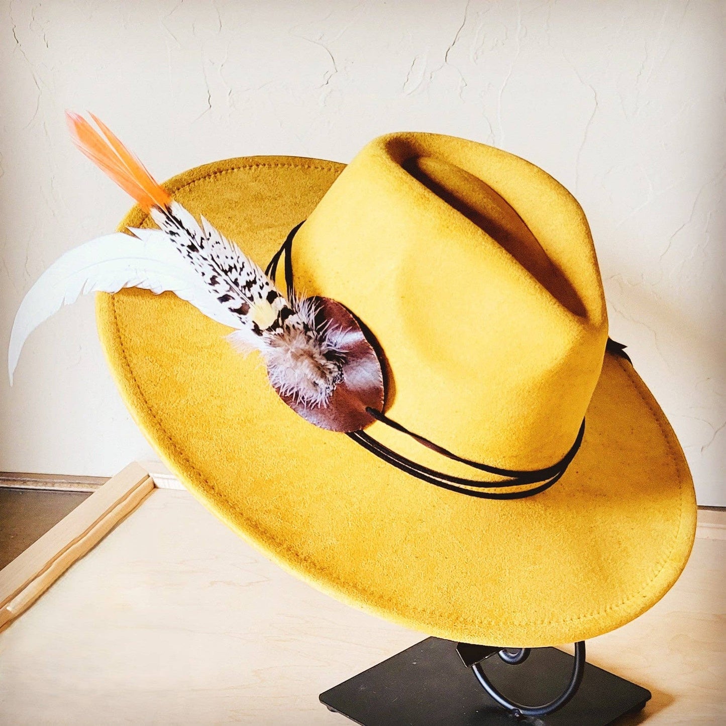 Mustard Boho Western Hat w/ Choice of Turquoise Hat Accent 983v