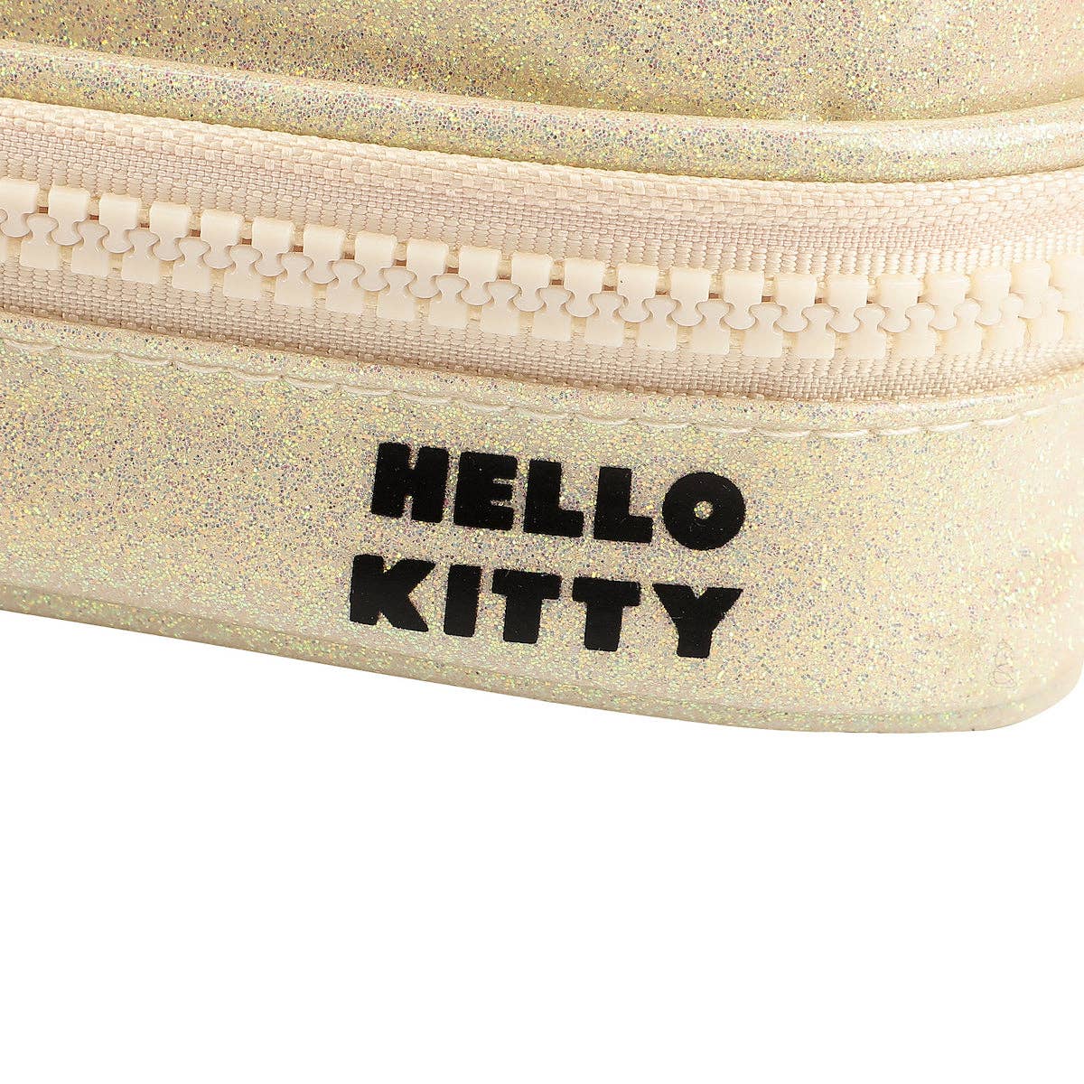 Hello Kitty Character Face White Glitter 6” Cosmetic Pouch