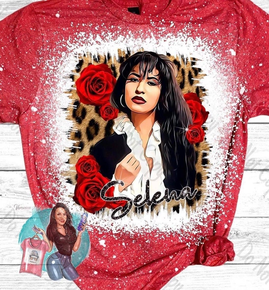 Selena Roses Leopard Bleached T-Shirt - Trendy Graphic Tee
