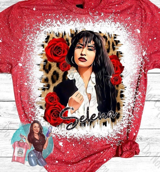 Selena Roses Leopard Bleached T-Shirt - Trendy Graphic Tee