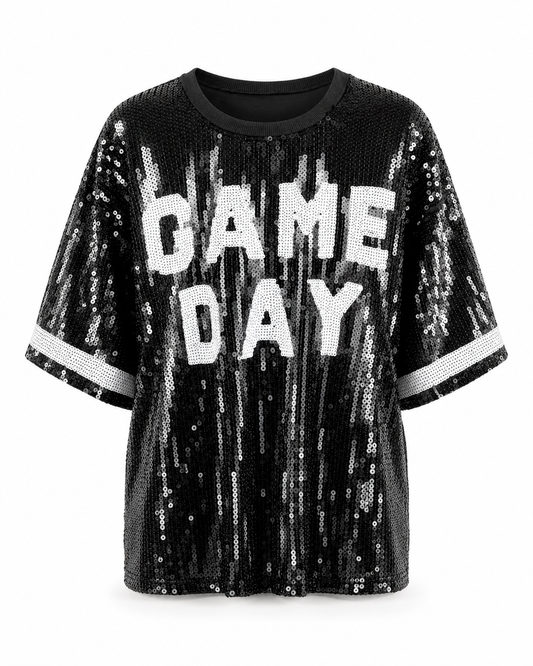 Black Sequin Game Day Top (One Size) Fits small, medium, large