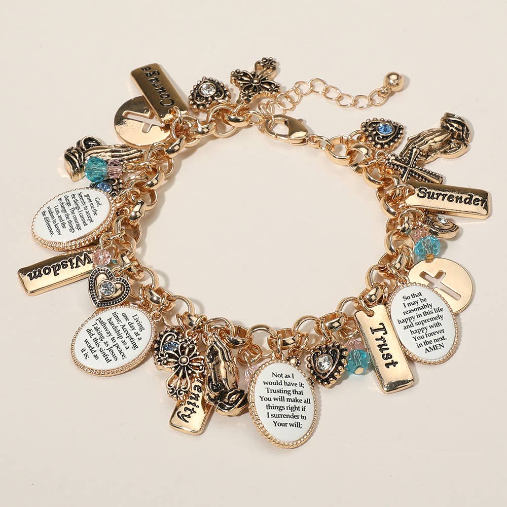 Inspirational Engraved Faith Cross Charm Embellished Bracelet