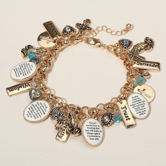 Inspirational Engraved Faith Cross Charm Embellished Bracelet