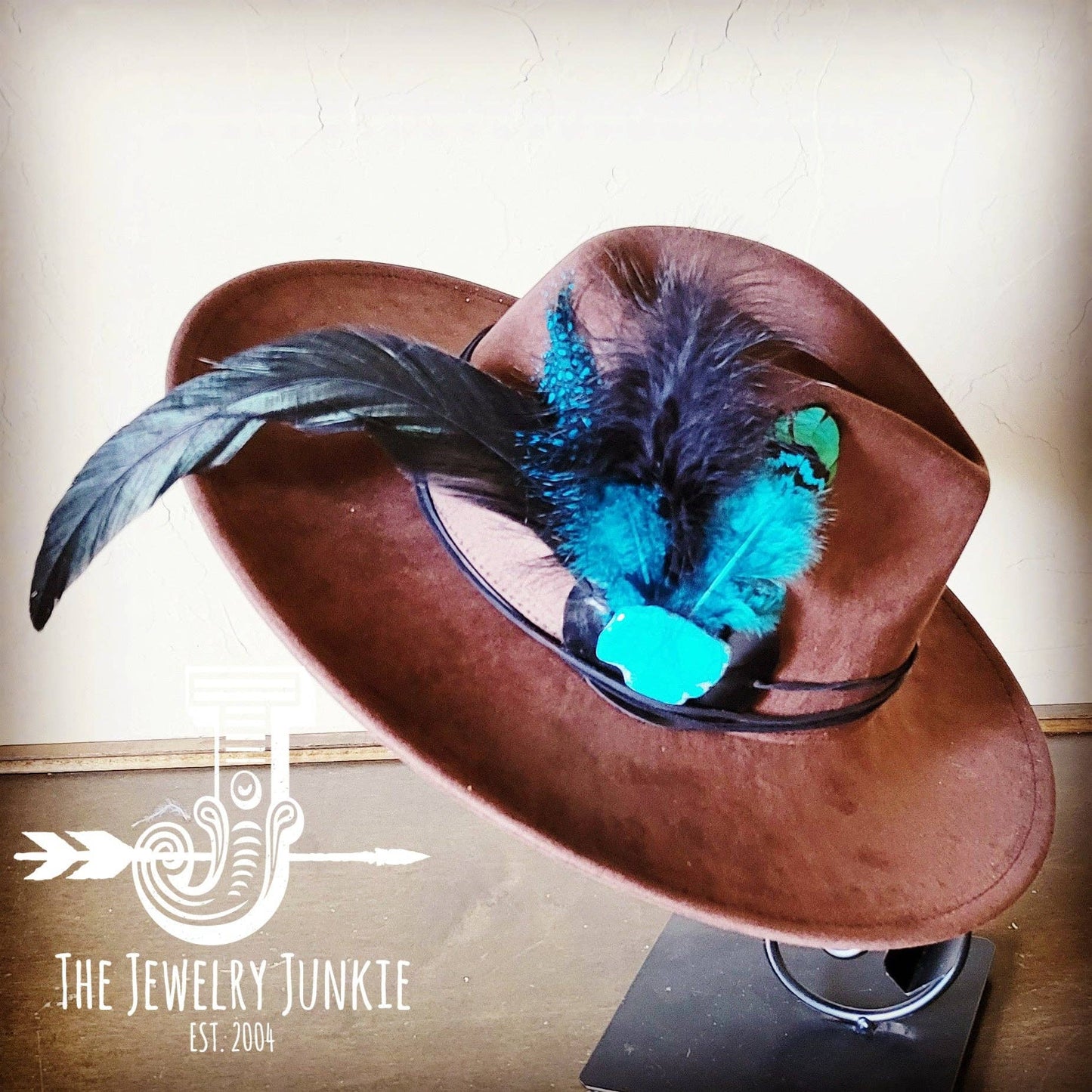 Marabou Blue Spotted Feather & Turq Slab Hat Band + Hat