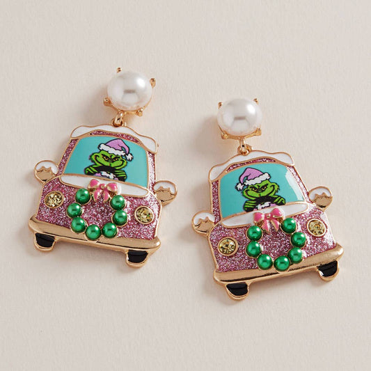 Green Monster Holiday Car Dangle Earrings